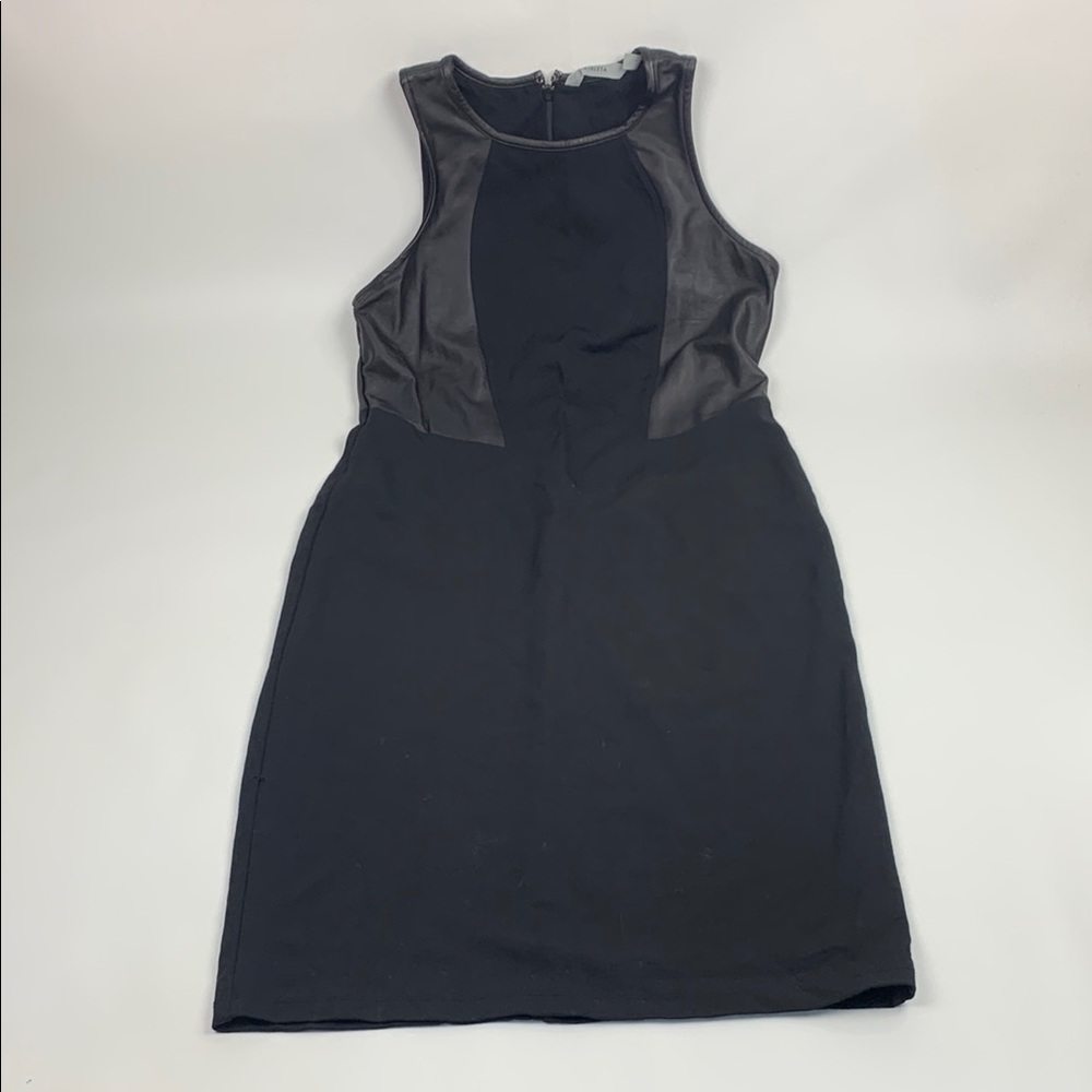 Athleta Faux Leather Black Sleeveless Dress Sz Small Stretch Zip up Knee length